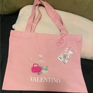 Valentino Light Pink Tote Bag, charm, lock key set bundle